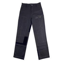 Personally designed denim men's slanted pants Custom-made blue and gray slanted pants with embroidered logo Retail industry Slanted pants design company H272 Personally designed denim men's slanted pants Custom-made blue and gray slanted pants with embroidered logo Retail industry Slanted pants design company H272